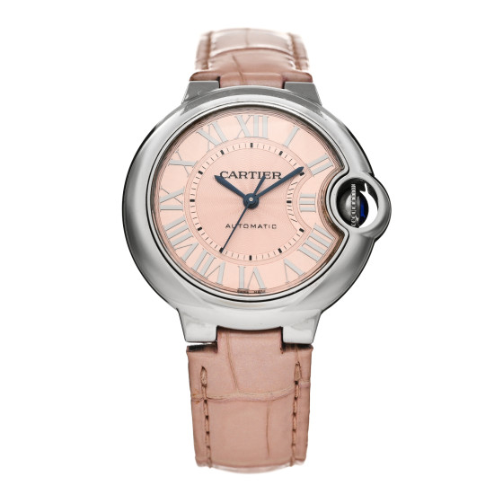 Cartier Stainless Steel Alligator 33mm Ballon Bleu De Cartier Automatic Watch Pink