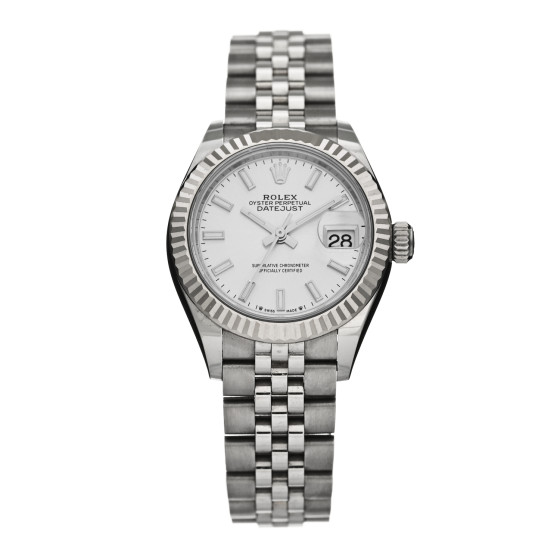 Rolex Stainless Steel 18K White Gold 28mm Oyster Perpetual Datejust Watch Silver 279174