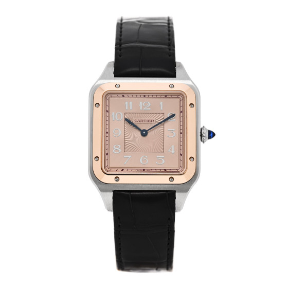 Cartier Stainless Steel 18K Pink Gold Alligator 34mm Santos Dumont Limited Edition 500 Manual Winding Watch