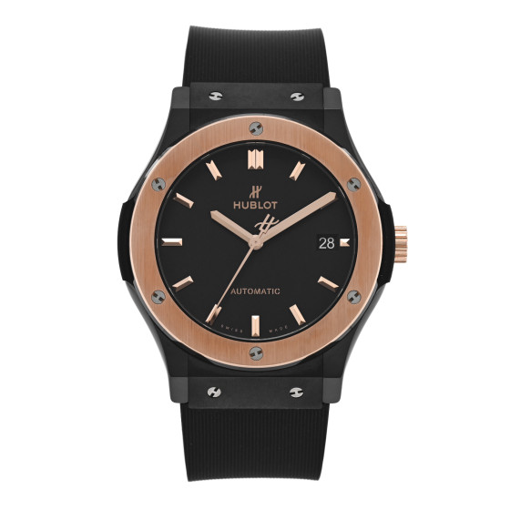 Hublot Ceramic 18K Rose Gold Rubber 42mm Classic Fusion Automatic Watch Black 542.CO.1181.RX