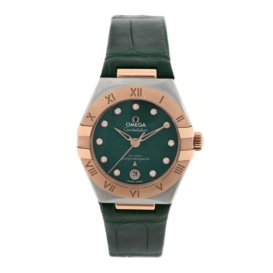Omega 18K Sedna Gold Alligator Diamond Green Aventurin 29mm Constellation Automatic Watch 131.23.29.20.99.001