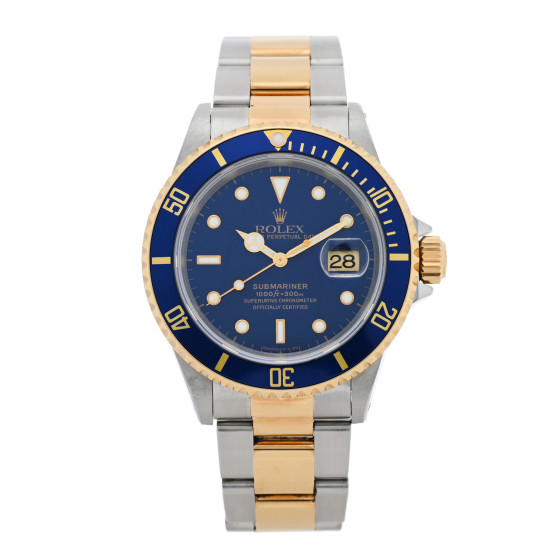 Rolex Stainless Steel 18K Yellow Gold 40mm Submariner Date Watch Royal Blue 16613