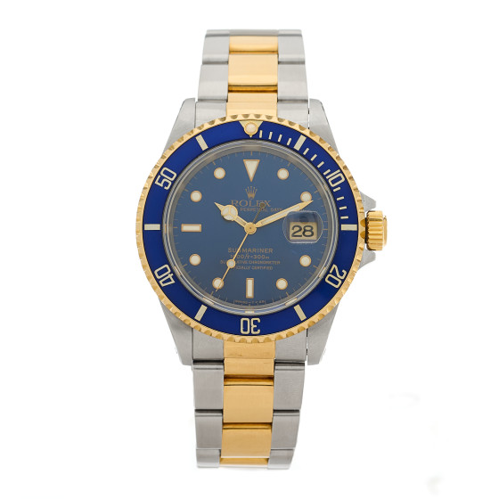 Rolex Stainless Steel 18K Yellow Gold 40mm Submariner Date Watch Royal Blue 16613