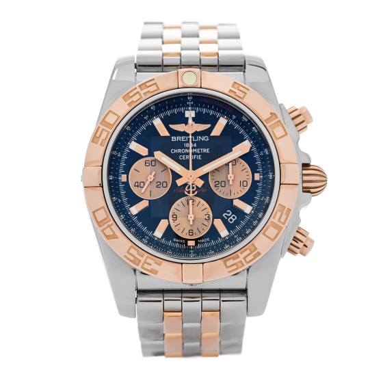Breitling Stainless Steel 18K Rose Gold 44mm Chronomat Automatic Watch Blue CB011012/B968