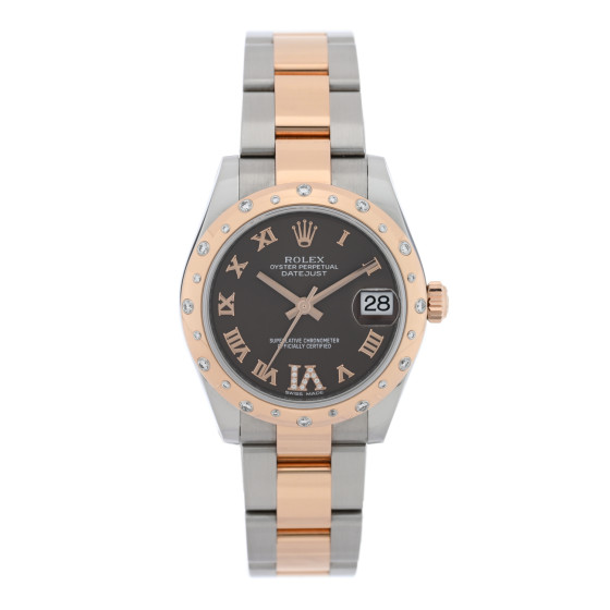 Rolex Stainless Steel 18K Everose Gold Diamond 31mm Oyster Perpetual Datejust Watch Chocolate Roman 178341