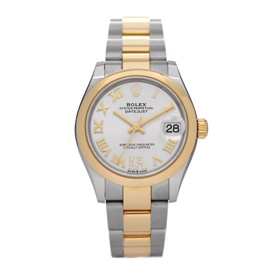 Rolex Stainless Steel 18K Yellow Gold Diamond 31mm Oyster Perpetual Datejust Watch Silver Roman 278243