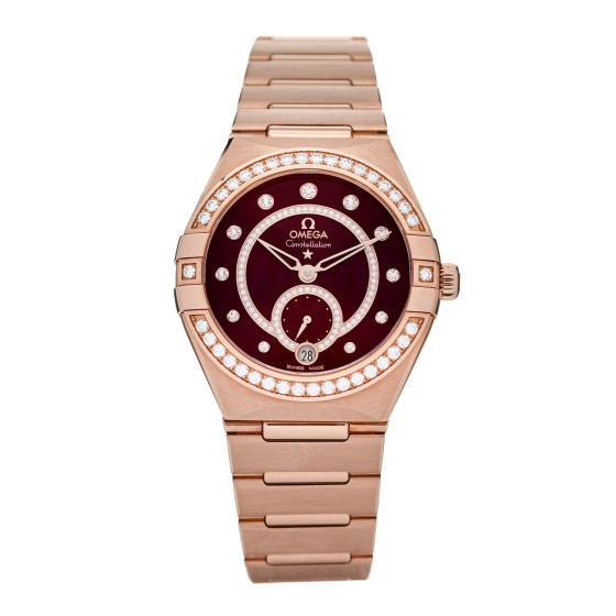 Omega 18K Sedna Gold Diamond Bezel 34mm Constellation Small Seconds Automatic Watch Bordeaux 131.55.34.20.61.001