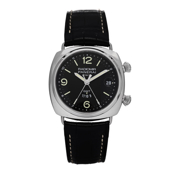 Panerai Stainless Steel Alligator 42mm Radiomir GMT Automatic Watch Black PAM00355