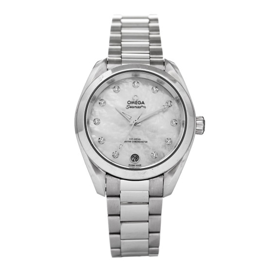Omega Stainless Steel Diamond Mother of Pearl 34mm Seamaster Aqua Terra Co-Axial Master Chronometer Automatic Watch 220.10.34.20.55.001
