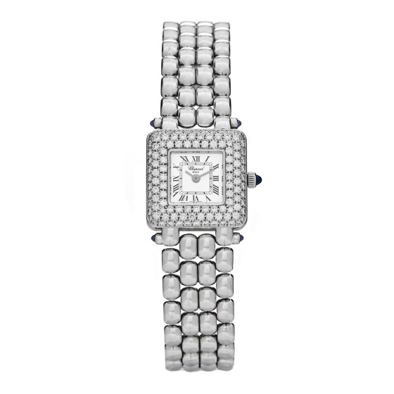 Chopard 18K White Gold Diamond Bezel 22mm Happy Sport Quartz Watch