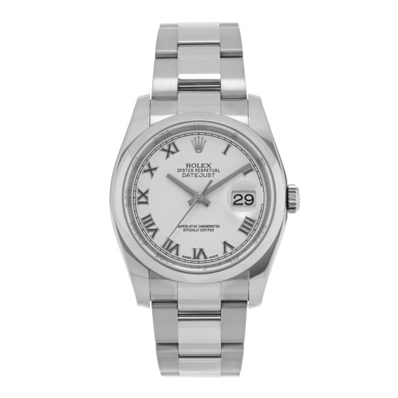 Rolex Stainless Steel 36mm Oyster Perpetual Datejust Watch White Roman 116200