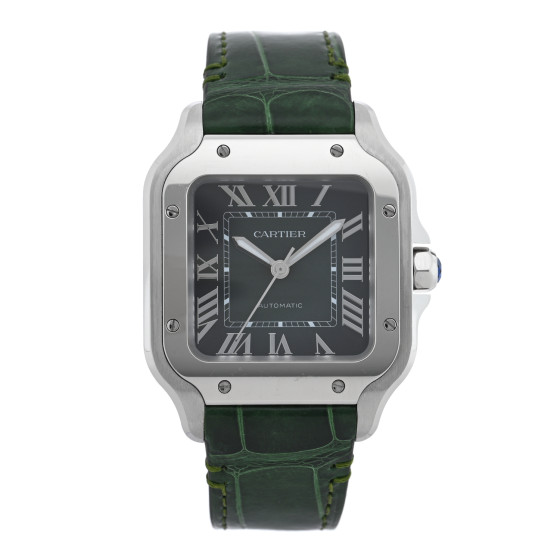 Cartier Stainless Steel Alligator 35mm Santos de Cartier Automatic Watch Green