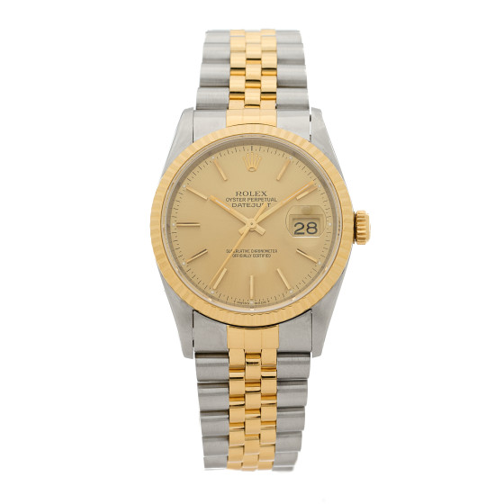 Rolex Stainless Steel 18K Yellow Gold 36mm Oyster Perpetual Datejust Watch Champagne 16233