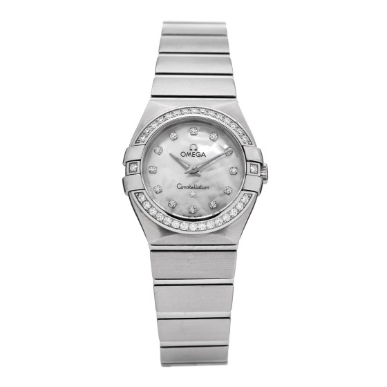 Omega Stainless Steel Diamond Bezel Mother of Pearl 27mm Constellation Quartz Watch 123.15.27.60.55.001