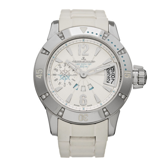Jaeger-LeCoultre Stainless Steel Rubber Diamond 38mm Master Compressor GMT Automatic Watch White Q1898420