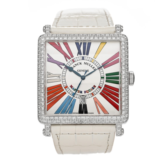 Franck Muller 18K White Gold Alligator Diamond Pave Bezel 42mm Master Square Automatic Watch 6000KSCDTD