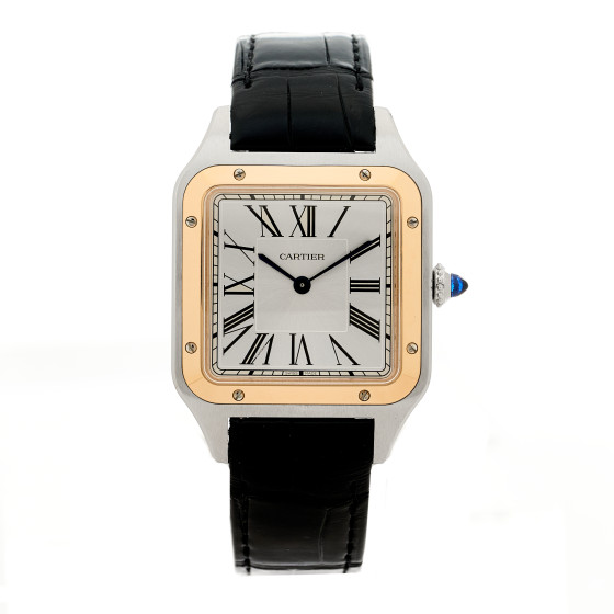 Cartier Stainless Steel 18K Pink Gold Alligator 31.4mm Santos Dumont Quartz Watch