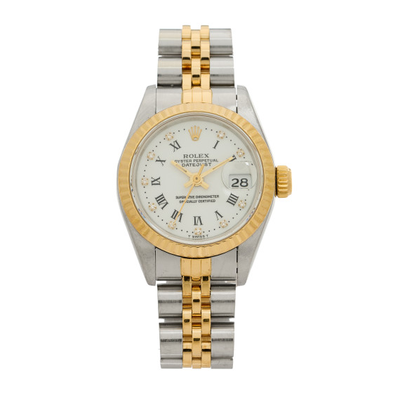 Rolex Stainless Steel 18K Yellow Gold Diamond 26mm Oyster Perpetual Datejust Watch White 69173