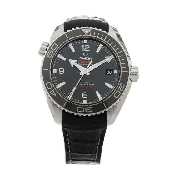 Omega Stainless Steel Alligator 44mm Seamaster Planet Ocean Automatic Watch Black 215.33.44.21.01.001