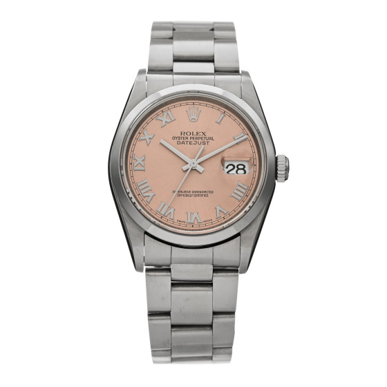 Rolex Stainless Steel 36mm Oyster Perpetual Datejust Watch Pink Roman 16200