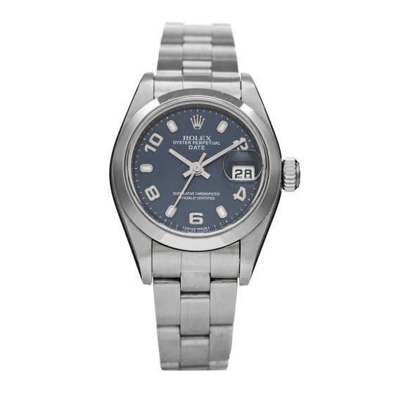 Rolex Stainless Steel 26mm Oyster Perpetual Datejust Watch Blue 79160