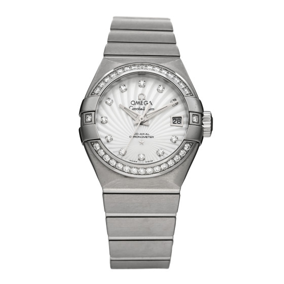 Omega Stainless Steel Diamond Bezel Mother of Pearl 27mm Constellation Automatic Watch 123.15.27.20.55.001