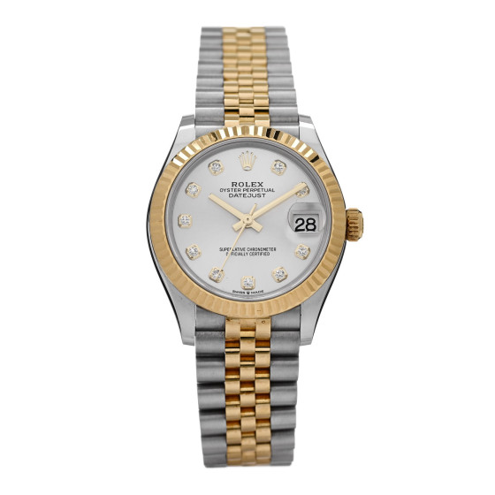 Rolex Stainless Steel 18K Yellow Gold Diamond 31mm Oyster Perpetual Datejust Watch Silver 278273