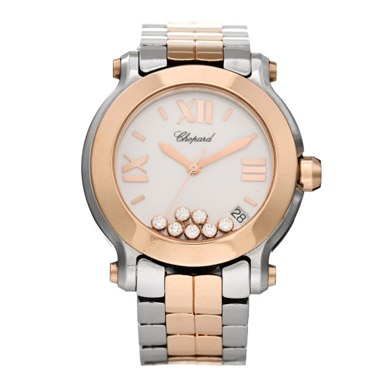 Chopard Stainless Steel 18K Yellow Gold 7 Diamond 36mm Happy Sport Quartz Watch