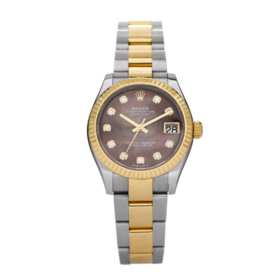 Rolex Stainless Steel 18K Yellow Gold Diamond Black Mother of Pearl 31mm Oyster Perpetual Datejust Watch 278273