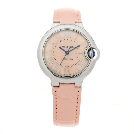 Cartier Stainless Steel Alligator 33mm Ballon Bleu De Cartier Automatic Watch Pink