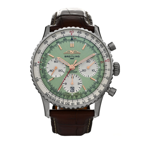 Breitling Stainless Steel Alligator 41mm Navitimer Chronograph B01 Automatic Watch Green AB0139211L1P1