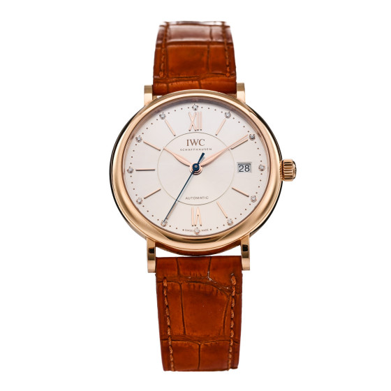 IWC 18K Rose Gold Alligator Diamond 37mm Portofino Automatic Watch IW458116