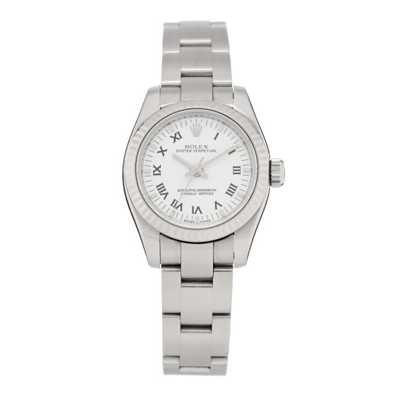 Rolex Stainless Steel 18K White Gold 26mm Oyster Perpetual Watch White Roman 176234