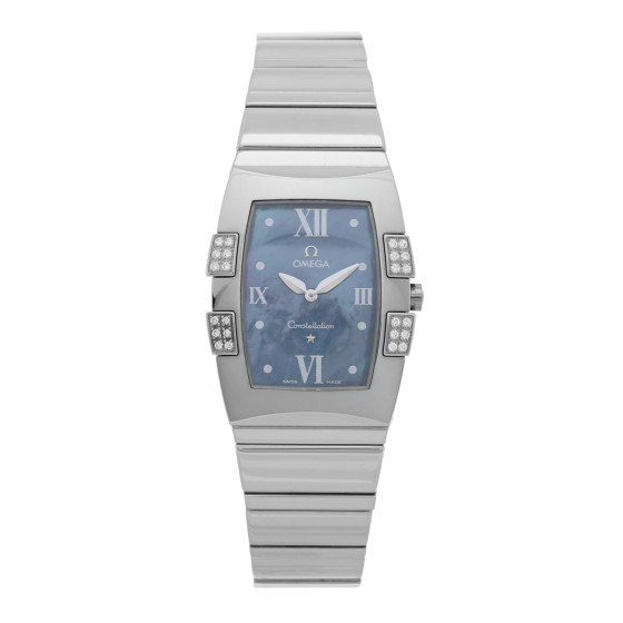 Omega Stainless Steel Diamond Blue Mother of Pearl 25mm Constellation Quadrella Quartz Watch 1586.72.00