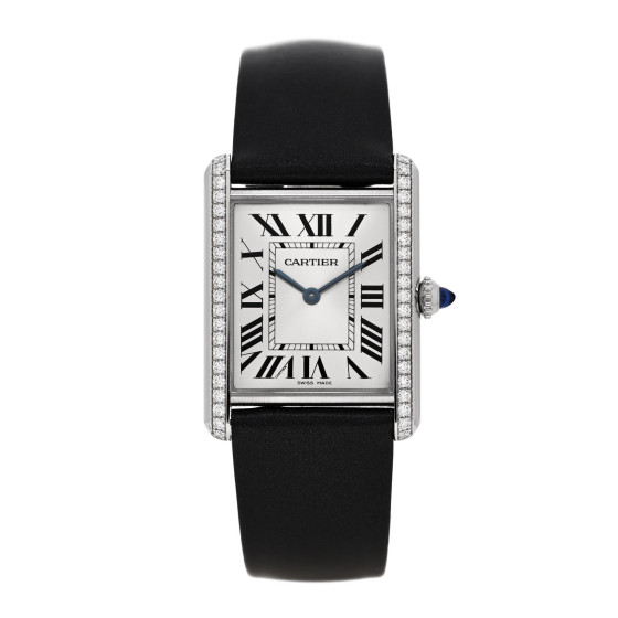 Cartier Stainless Steel Satin Diamond 25mm Must de Cartier Tank Quartz Watch